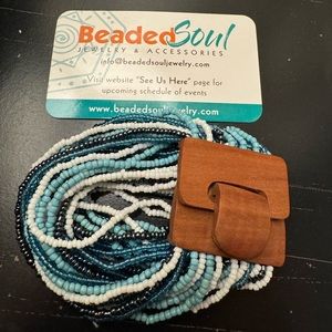 Beaded Soul Turquoise Beaded wide cuff wood latch bracelet Vacation Jewelry